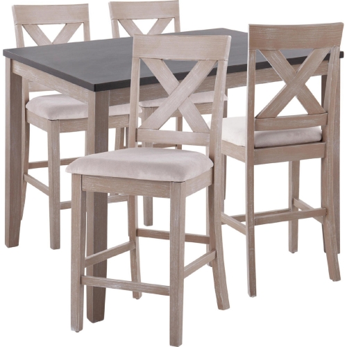 Harper 5 Piece Counter Dining Set in Grey Wood, Espresso Wood & Grey Fabric